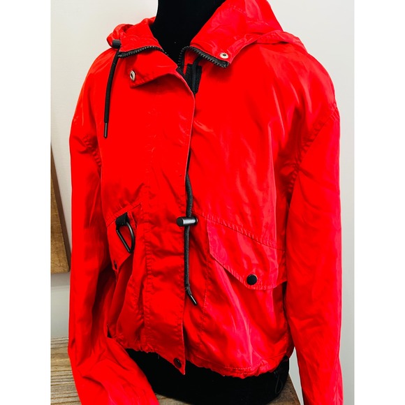 New Look Hooded Jacket Anorak Drawstring Waist Pockets Red Women's Size Medium - Picture 3 of 5